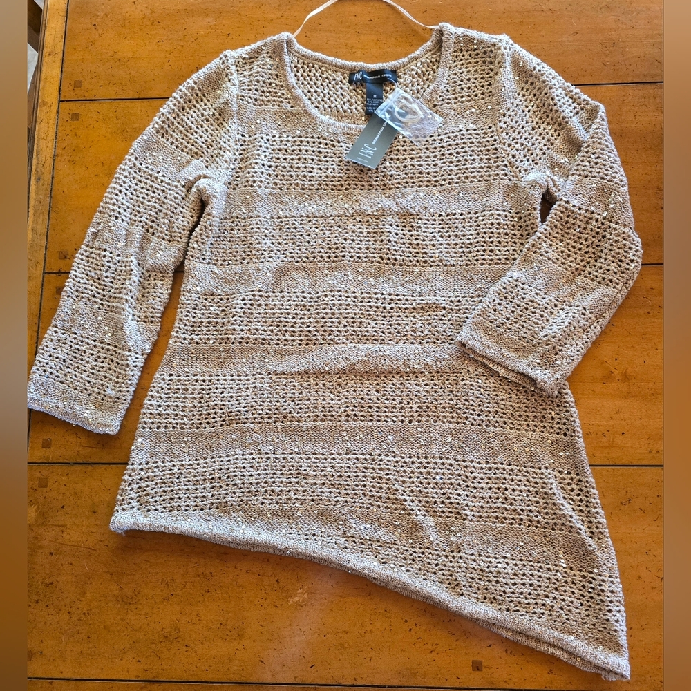 New INC Gold & Sequin Open Knit Sweater